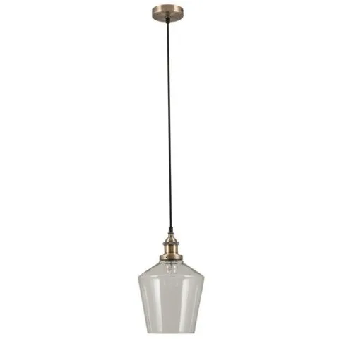 BOXED EMMANUELLE ANTIQUE BRASS METAL AND CLEAR GLASS PENDANT