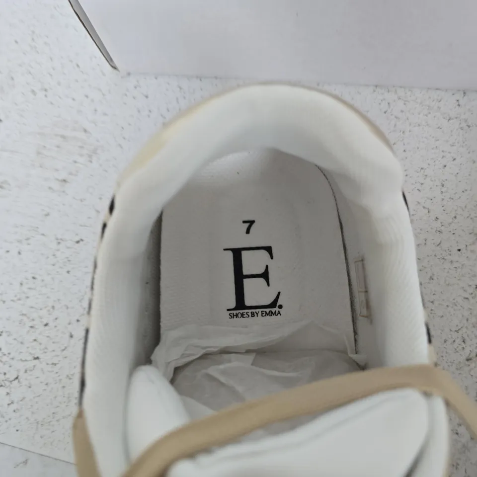 UK 7 E. SHOES BY EMMA WOMEN'S SNEAKERS – BEIGE & WHITE WITH LEOPARD PRINT & GOLD STAR