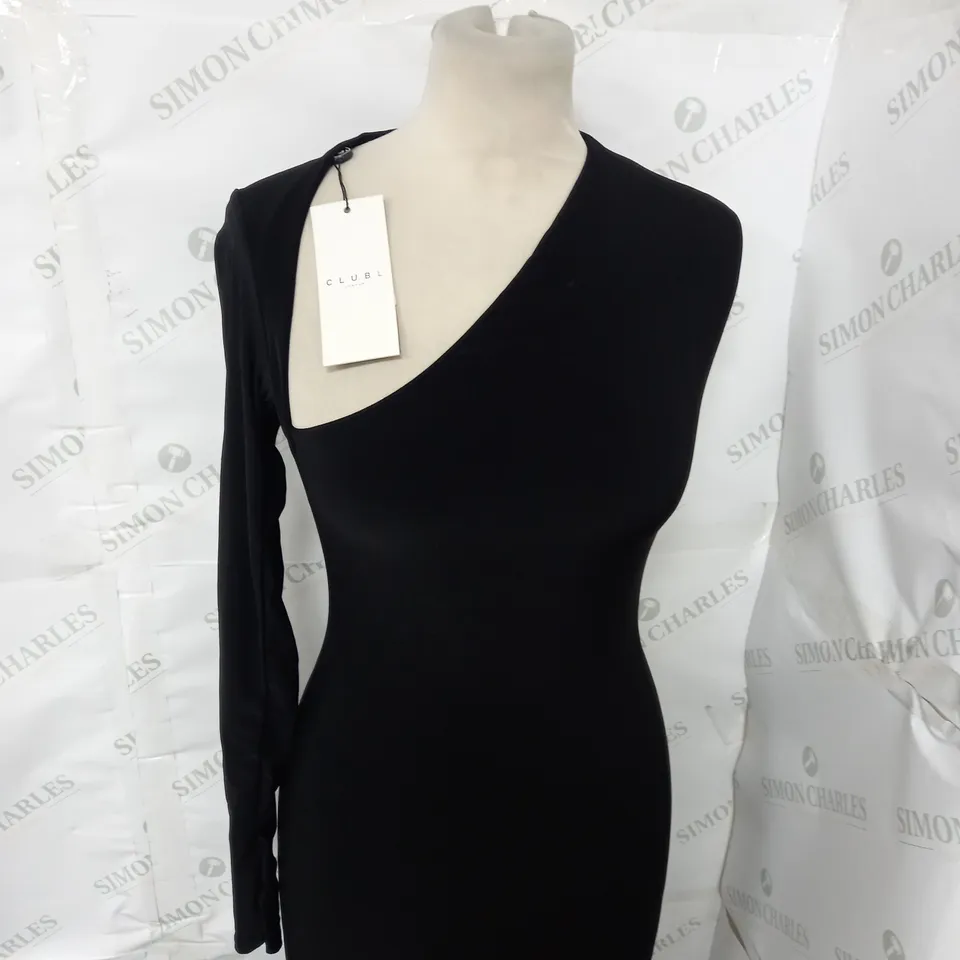 CLUB LONDON BLACK ONE SHOULDER BODYCON MINI DRESS SIZE 6
