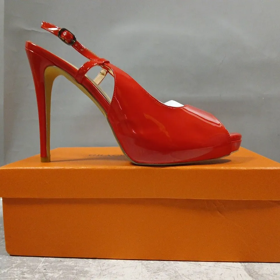 BOXED PAIR OF UNBRANDED PEEP TOE STILETTO HEEL SANDALS IN RED SIZE EU 43