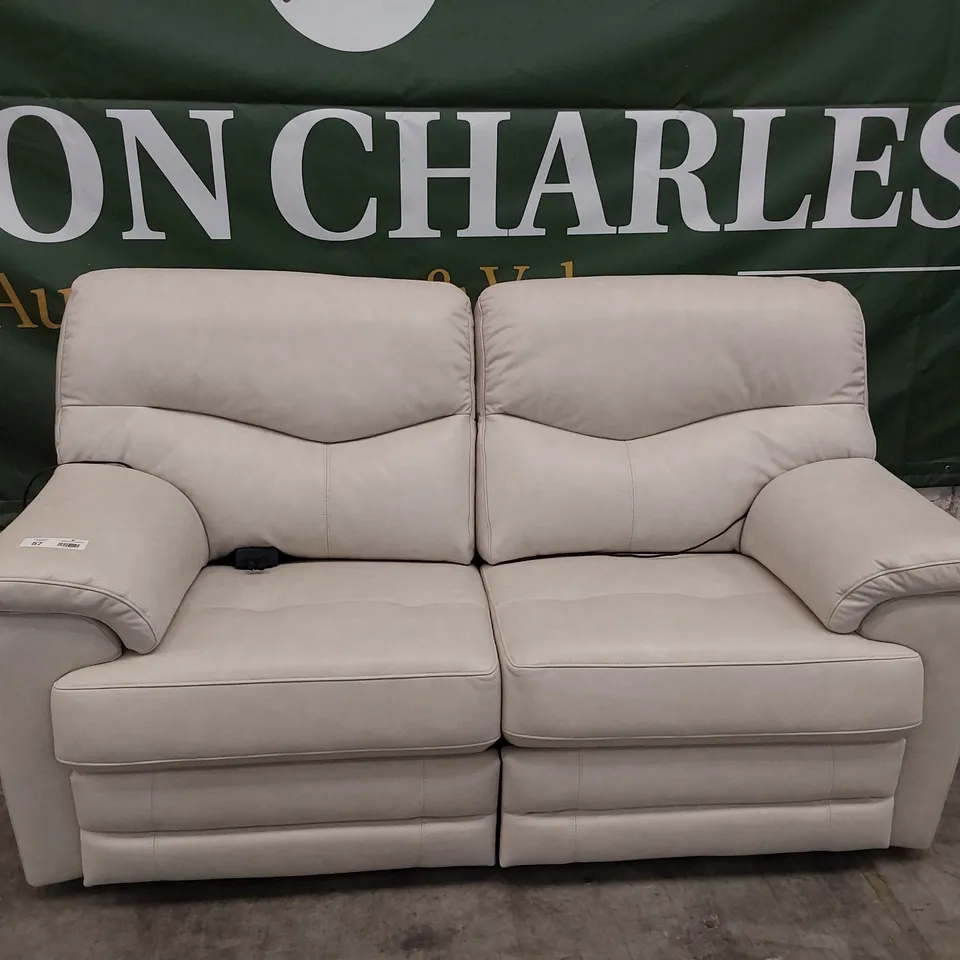 QUALITY BRITISH DESIGNER G PLAN STRATFORD POWER RECLINING TWO SEATER SOFA REGENT CHALK LEATHER 