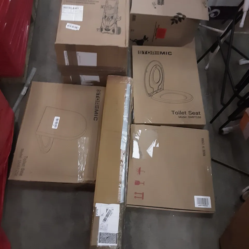 PALLET OF ASSORTED PRODUCTS INCLUDING SMART MONITOR LIGHT BAR, MOOLAN MULTI-FUNCTION STEAM MOP, STOREMIC TOILET, PAXCESS PRESSURE WASHER, ANIMAL ISLAND, STORAGE STOOL