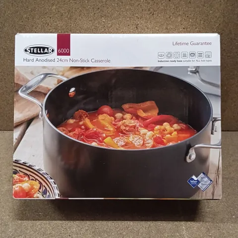 BOXED STELLAR HARD ANODISED 24cm NON-STICK CASSEROLE DISH