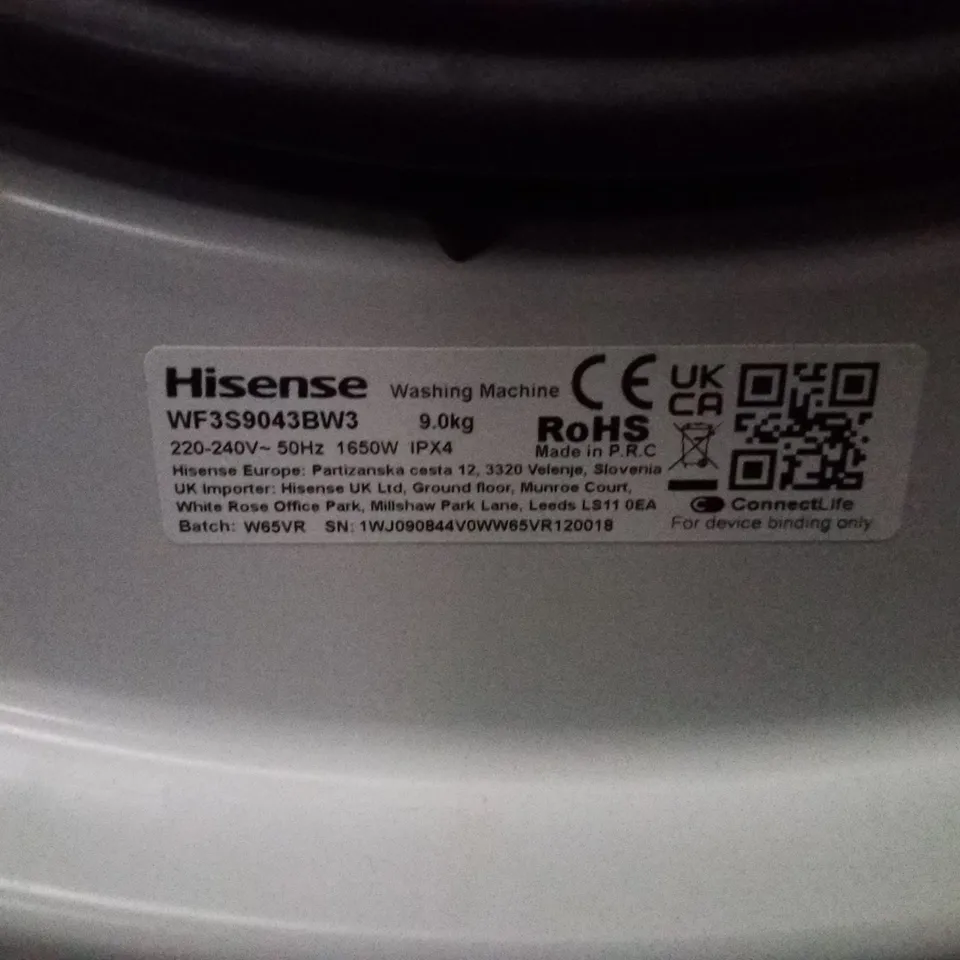 HISENSE 3S SERIES WF3S9043BW3 WIFI-ENABLED 9 KG 1400 SPIN WASHING MACHINE - WHITE