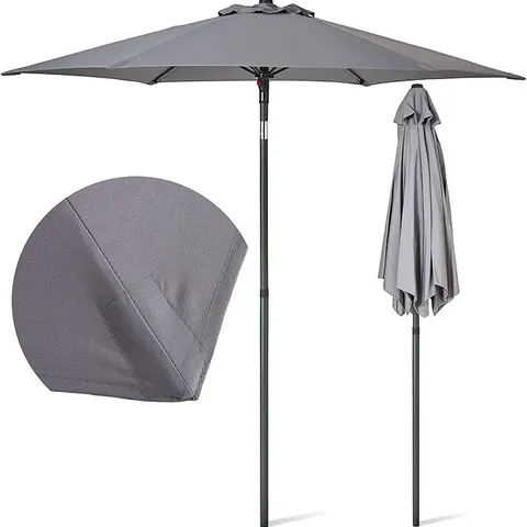 BOXED SUNMER 2M GARDEN PARASOL - SUN SHADING UMBRELLA WITH TILT MECHANISM - GREY