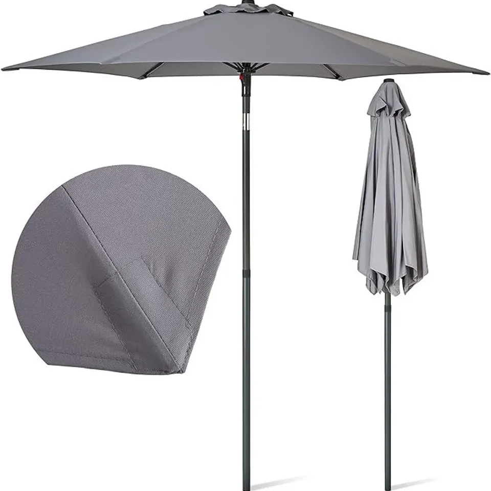 BOXED SUNMER 2M GARDEN PARASOL - SUN SHADING UMBRELLA WITH TILT MECHANISM - GREY
