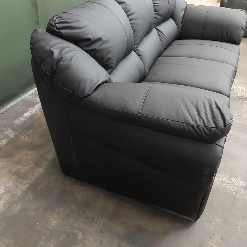 DESIGNER 3-SEATER LEATHER UPHOLSTERED SOFA - BLACK