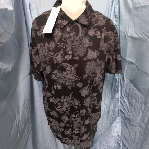 FIRETRAP AOP POLO SHIRT IN BLACK - L
