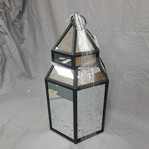 HOME STORIES MERCURY GLASS LARGE LANTERN WITH LED RICE LIGHTS