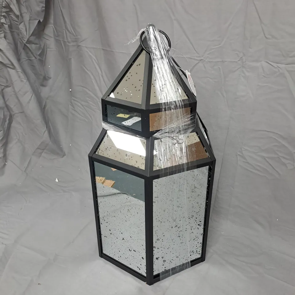 HOME STORIES MERCURY GLASS LARGE LANTERN WITH LED RICE LIGHTS