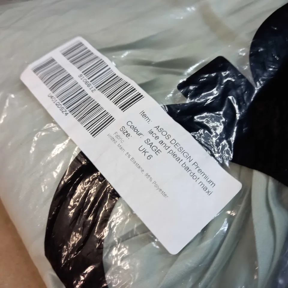 PACKAGED ASOS SAGE LACE AND LEAT BARDOT MAXI DRESS - SIZE 6