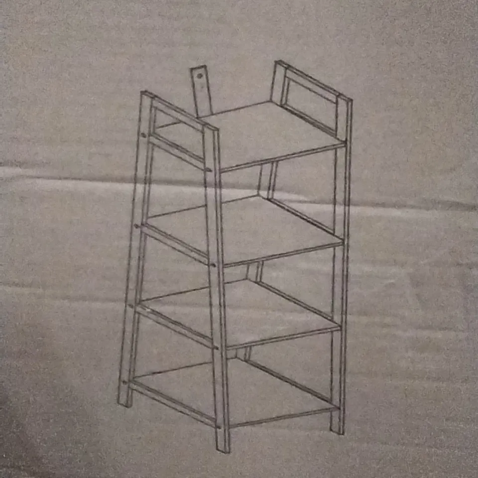 BOXED  4 TIER LADDER STYLE SHELF UNIT IN GREY 