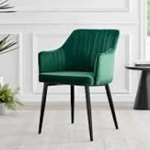 BOXED SET OF 2 CALLA GREEN VELVET DINING CHAIRS WITH BLACK LEGS