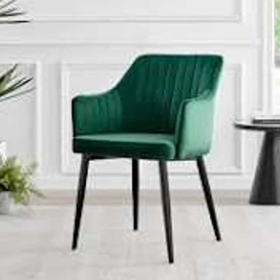 BOXED SET OF 2 CALLA GREEN VELVET DINING CHAIRS WITH BLACK LEGS