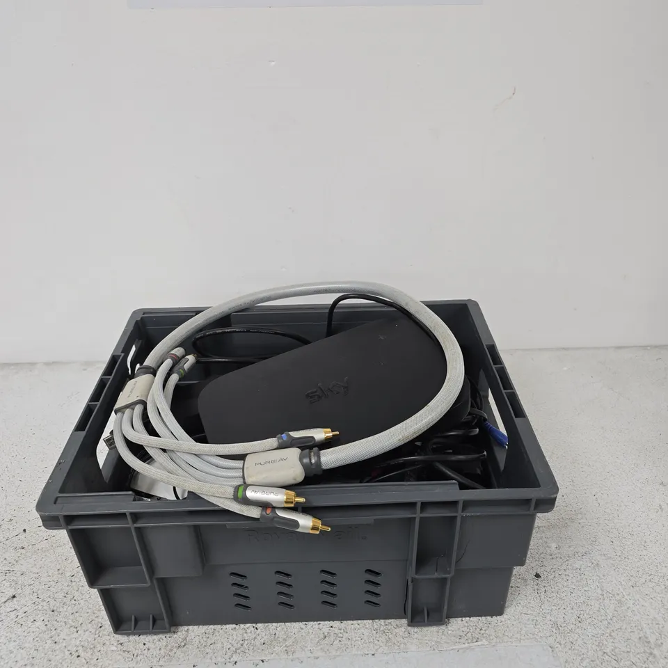 APPROXIMATELY 20 ASSORTED ITEMS INCLUDING PURE AV CABLE, A SKY WIFI ROUTER AND A SKY TV REMOTE