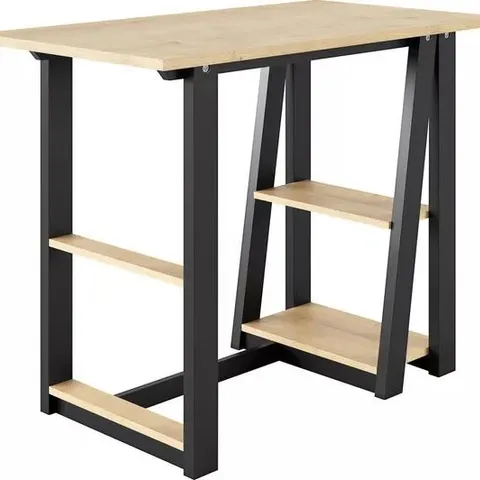 BOXED ALPHASON PENZANCE AW3140 DESK - BLACK & OAK (1 BOX)