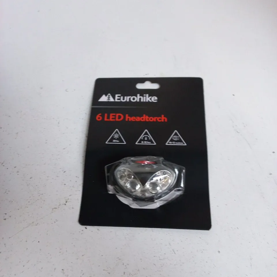 TOTE OF APPROXIMATELY 12 ASSORTED ITEMS TO INCLUDE: EUROHIKE 6 LED HEADTORCH