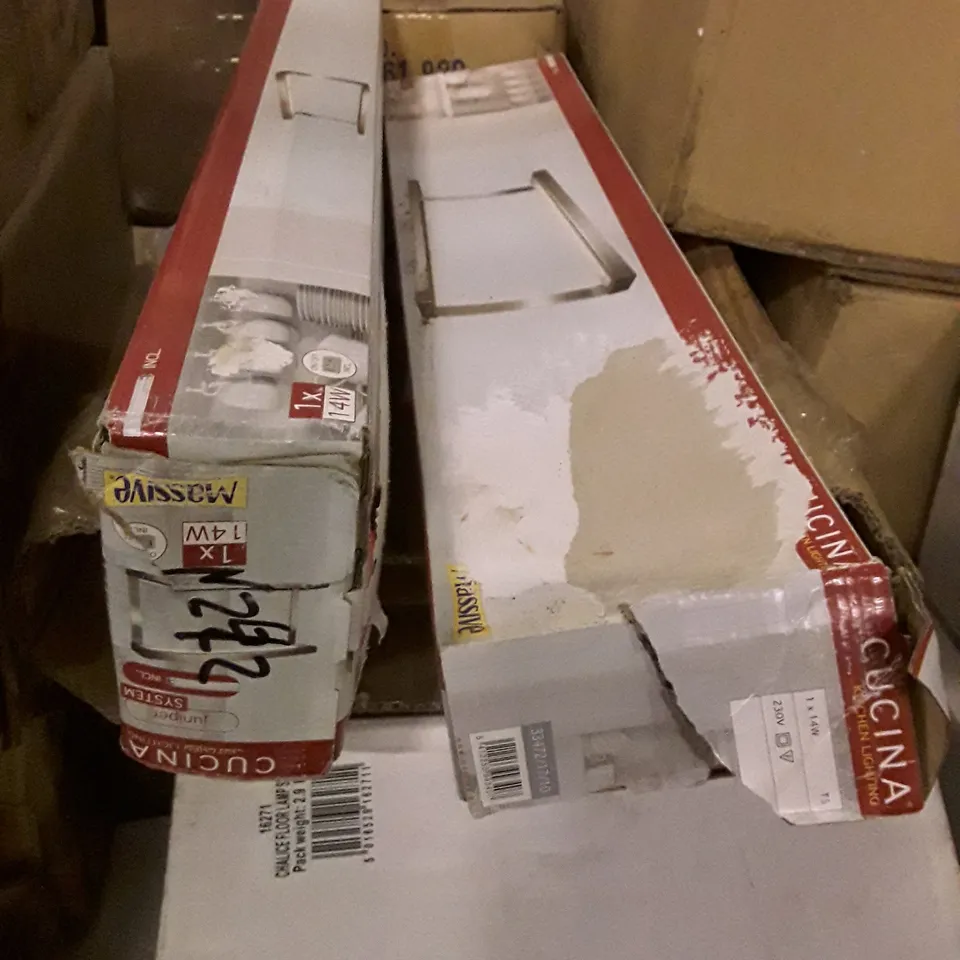 PALLET OF BRAND NEW HOMEWARE STOCK INCLUDING LIGHT BULBS, KITCHEN LIGHTING & CHALICE FLOOR LAMP