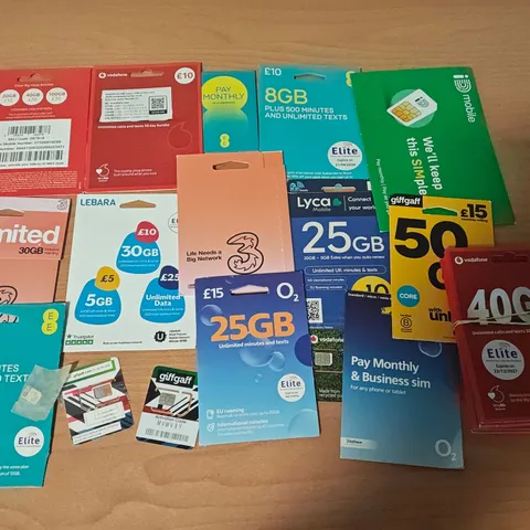 LARGE QUANTITY OF ASSORTED SIM CARDS TO INCLUDE O2, EE, VODAFONE, LEBARA AND GIFFGAFF