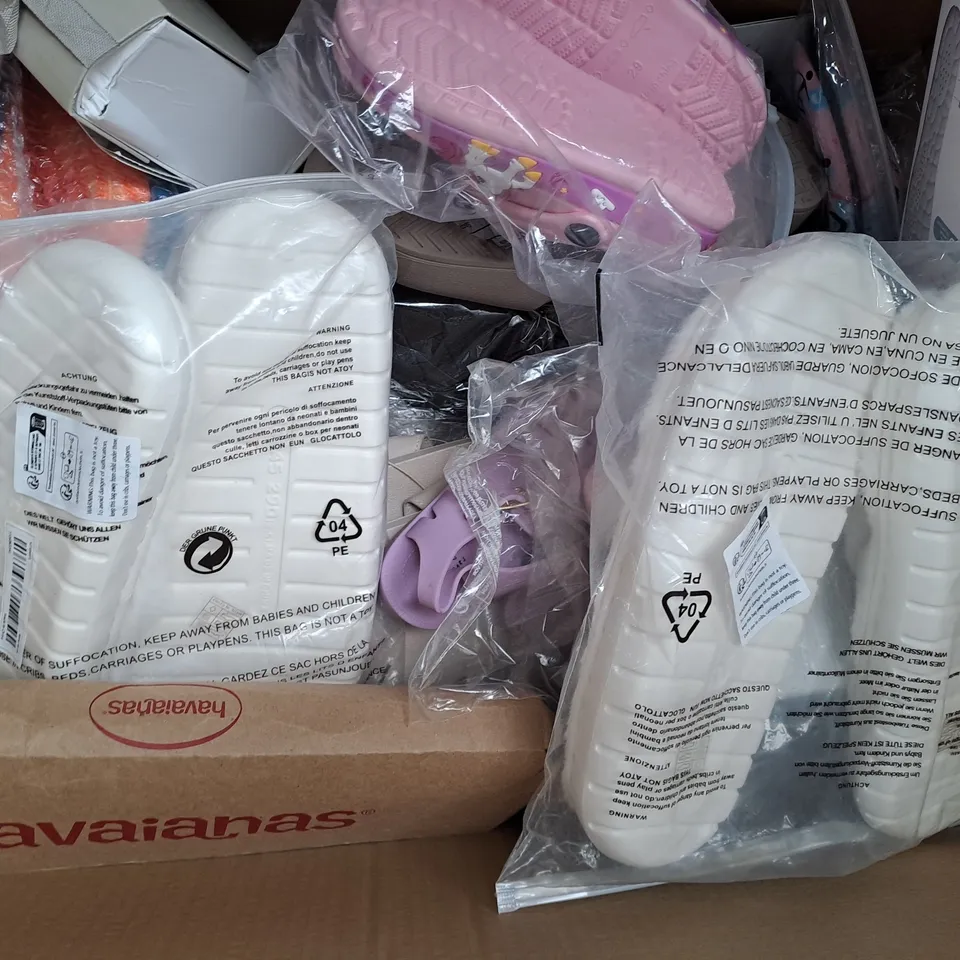 BOX OF APPROXIMATELY 15 ASSORTED PAIRS OF SHOES AND FOOTWEAR ITEMS IN VARIOUS STYLES AND SIZES TO INCLUDE ARCHIES, DOLLY WEARS, ETC - COLLECTION ONLY
