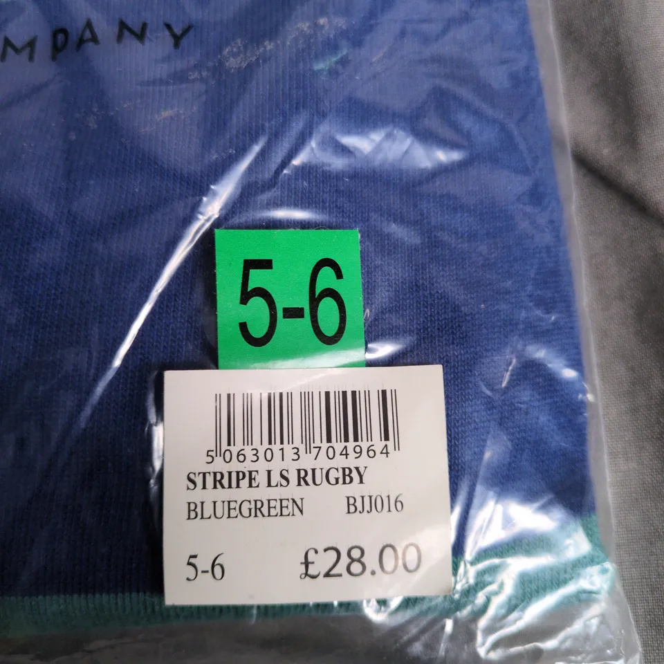 CREW CLOTHING COMPANY STRIPE LS RUGBY SHIRT – BLUE/GREEN, UK 5-6 (CHILD)