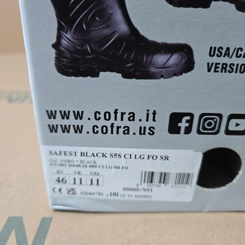 BOXED PAIR OF COFRA SAFETY BOOTS S5 EN ISO 20345 – BLACK KNEE-HIGH, UK 11 (EU 46)