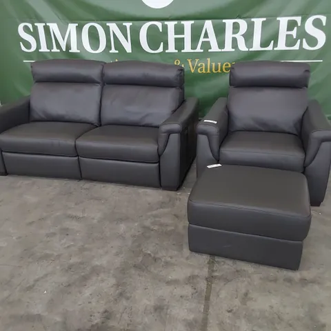 QUALITY ITALIAN DESIGNER ADRIANO LOUNGE SUITE, COMPRISING POWER RECLINING THREE SEATER SOFA, EASY CHAIR & STORAGE FOOTSTOOL