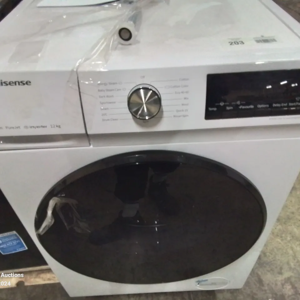 PACKAGED HISENSE WFQA1214EVJM FREESTANDING 12 KG FRONT LOAD WASHING DURABLE INVERTER MACHINE STEAM WASH QUICK WASH 15 WASHING PROGRAMS 1400 RPM WHITE ENERGY RATING