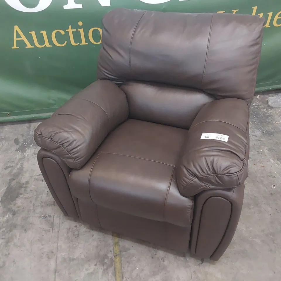 DESIGNER POWER RECLINING EASY CHAIR BROWN LEATHER 