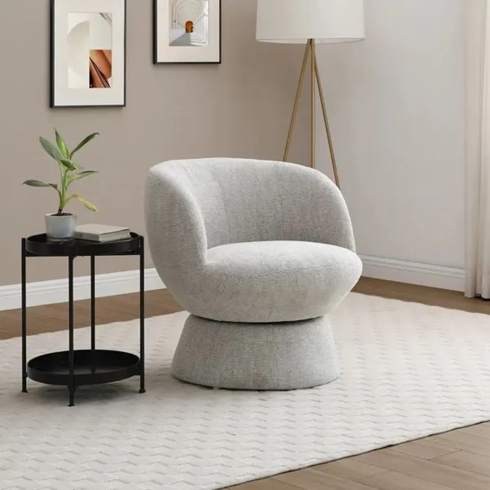 BOXED TULIP CHENILLE CURVED SWIVEL ACCENT CHAIR - NATURAL (1 BOX)