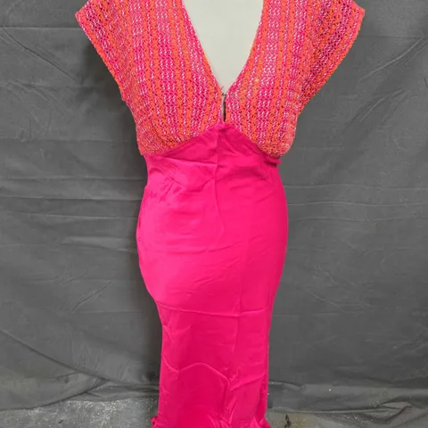 NEVER FULLY DRESSED ELODIE CROCHET MIDI DRESS IN PINK SIZE 10