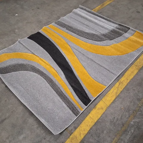 ABSTRACT PATTERNED AREA RUG β GREY, YELLOW AND BLACK APPROXIMATELY 140Γ200CM