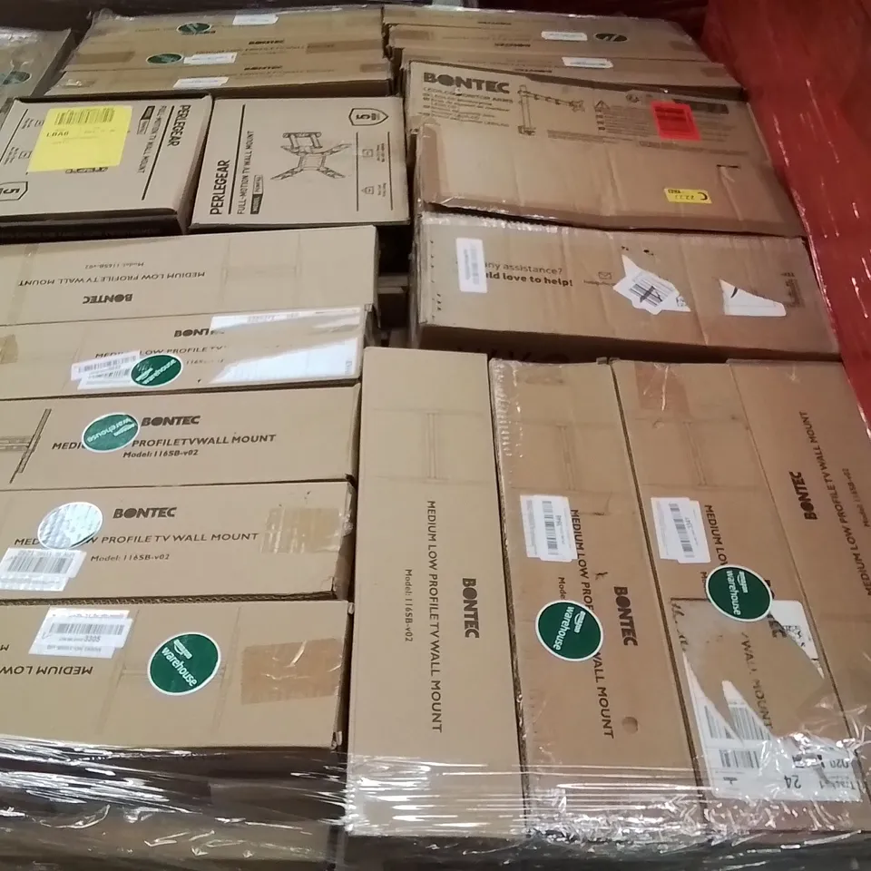 PALLET CONTAINING A LARGE QUANTITY OF TV WALL MOUNTED BRACKETS