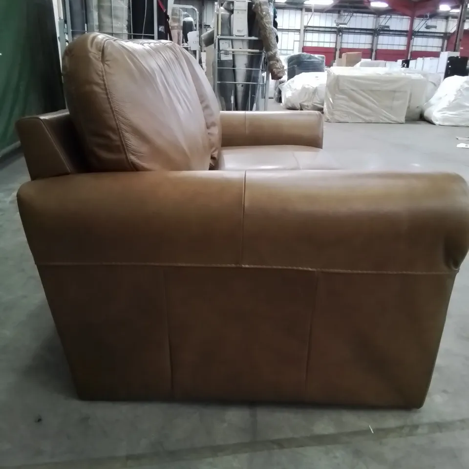 QUALITY DESIGNER 3 SEATER LEATHER UPHOLSTERED BROWN SOFA