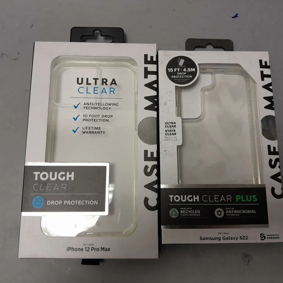 APPROXIMATELY 25 ASSORTED CASE MATE PHONE CASES TO INCLUDE ULTRA CLEAR IPONE 12 PRO MAX CASES, TOUGH CLEAR PLUS SAMSUNG GALAXY S22 CASES, ETC
