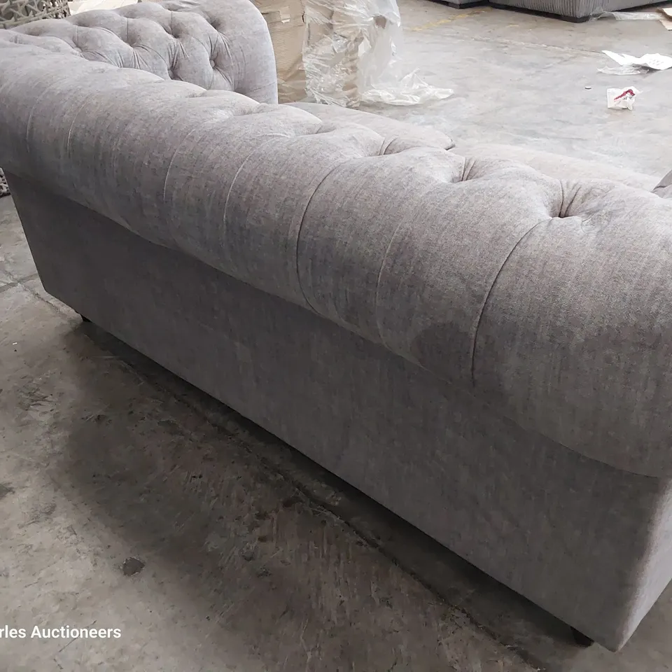 DESIGNER TWO SEATER CHESTERFIELD SOFA GREY FABRIC 