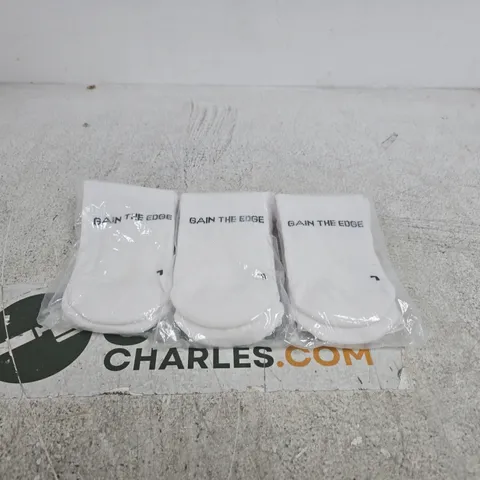 SET OF 3 "GAIN THE EDGE" LARGE WHITE SOCKS