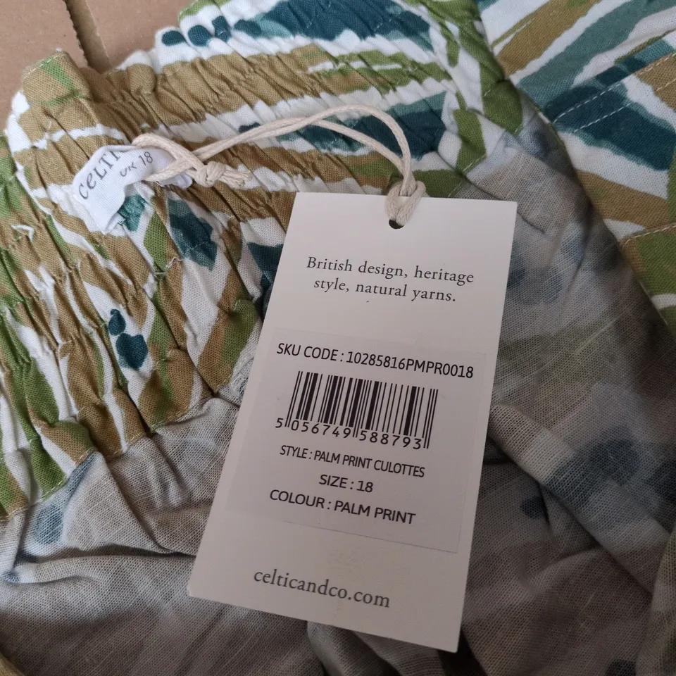 CELTIC & CO PALM PRINT CULOTTES – UK 18