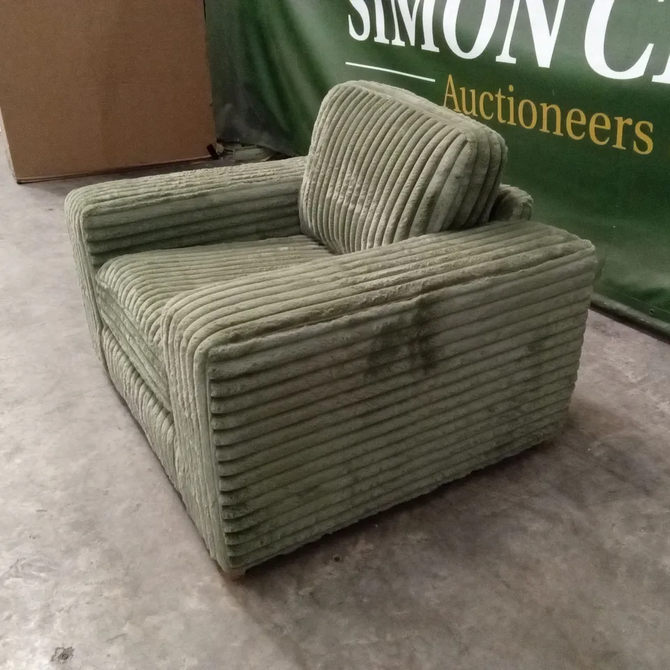 COSY FAUX FUR FABRIC ARMCHAIR - OLIVE RRP £849