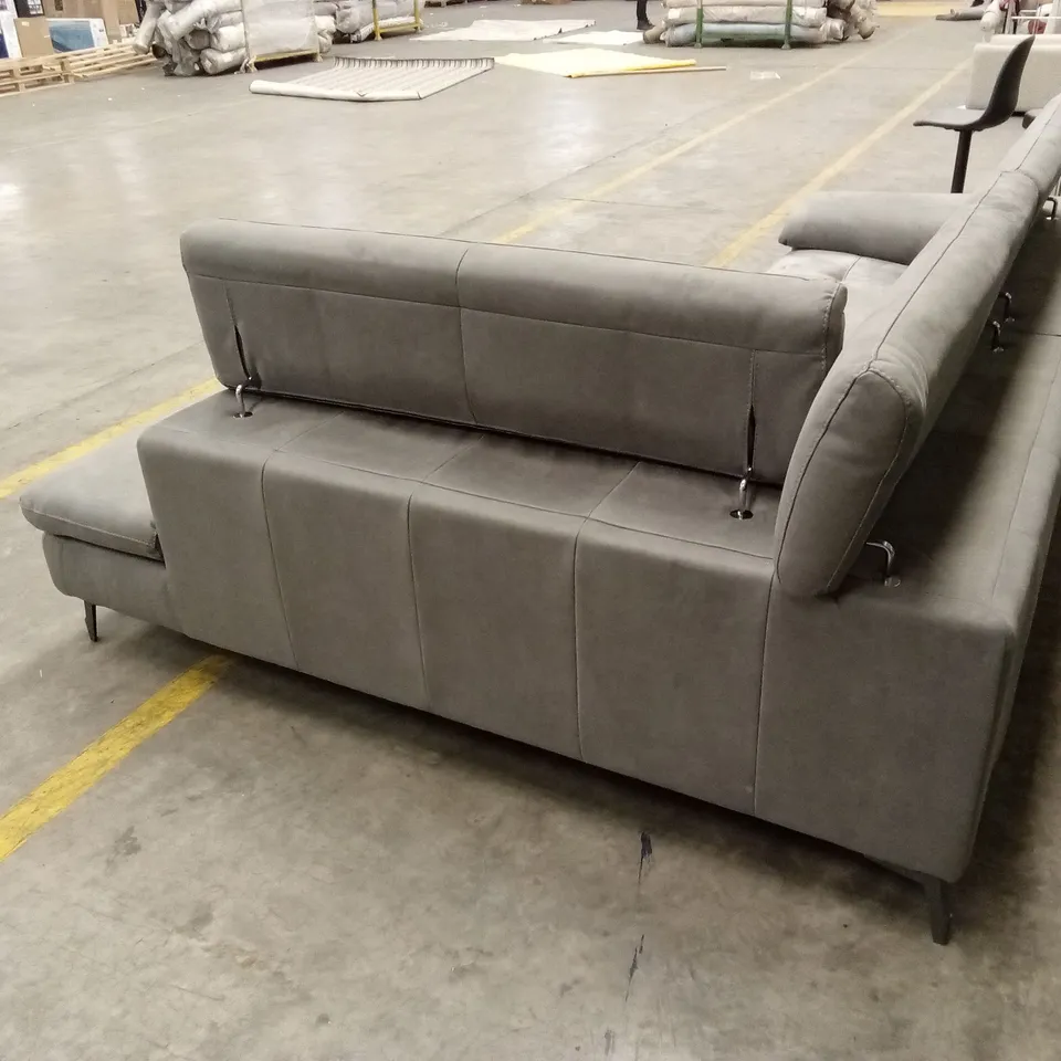 QUALITY DESIGNER ITALIAN MADE MARTINE ELECTRIC RECLINER CORNER CHAISE SOFA IN MICROFIBER STONE GREY FABRIC