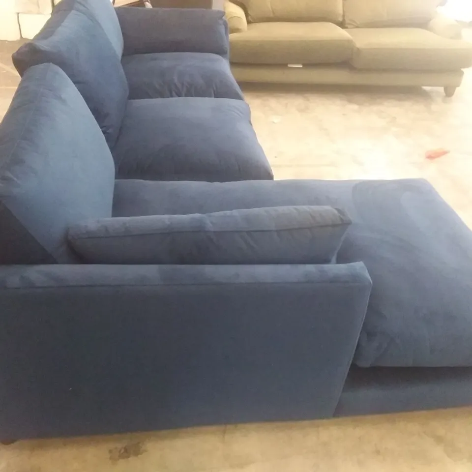 QUALITY BRITISH DESIGNER LOUNGE CO. PALOMA CHAISE END LHF GROUP DARK BLUE FABRIC 