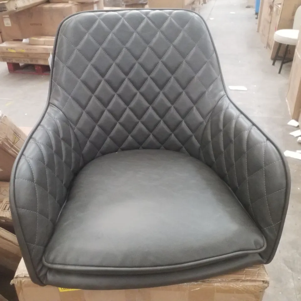 BOXED SET OF 2 YAHEETECH DIAMOND BACK RETRO DARK GREY LEATHER DINING CHAIRS