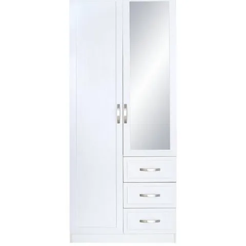 BOXED CAMBERLEY WHITE 2-DOOR 3-DRAWER MIRRORED WARDROBE (2 BOXES)