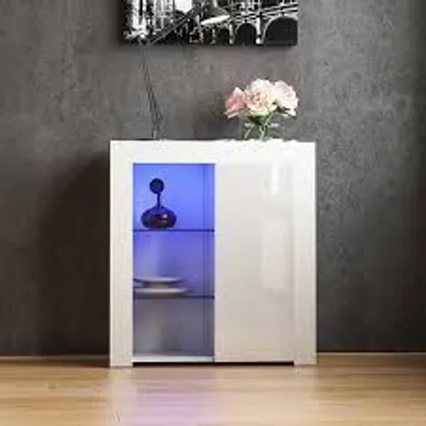 BOXED VIDA DESIGNS AZURA SINGLE DOOR WHITE LED SIDEBOARD