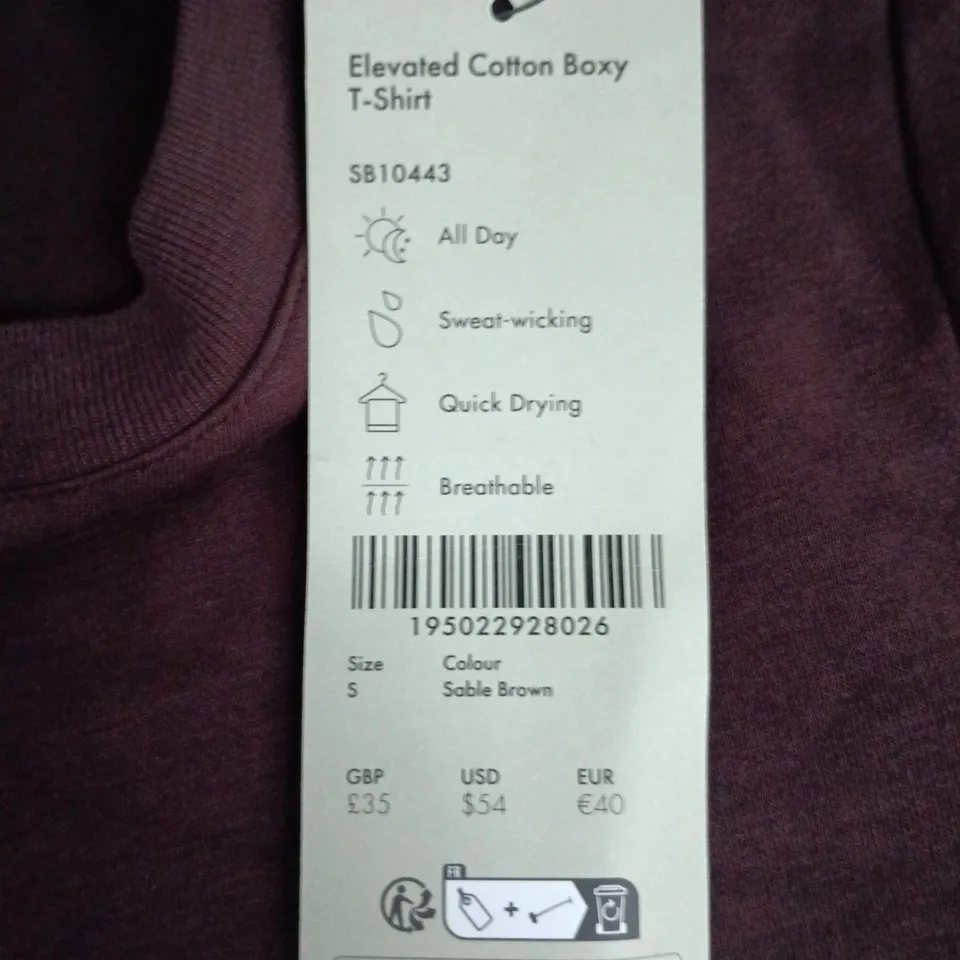 SWEATY BETTY ELEVATED COTTON BOXY T-SHIRT – SABLE BROWN – SIZE UK S (SB10443)