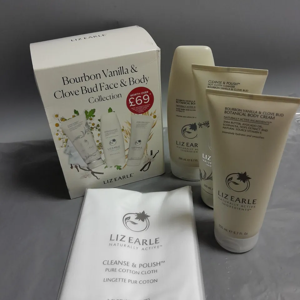 BOXED LIZ EARLE BOURBON VANILLA & CLOVE BUD FACE & BODY COLLECTION