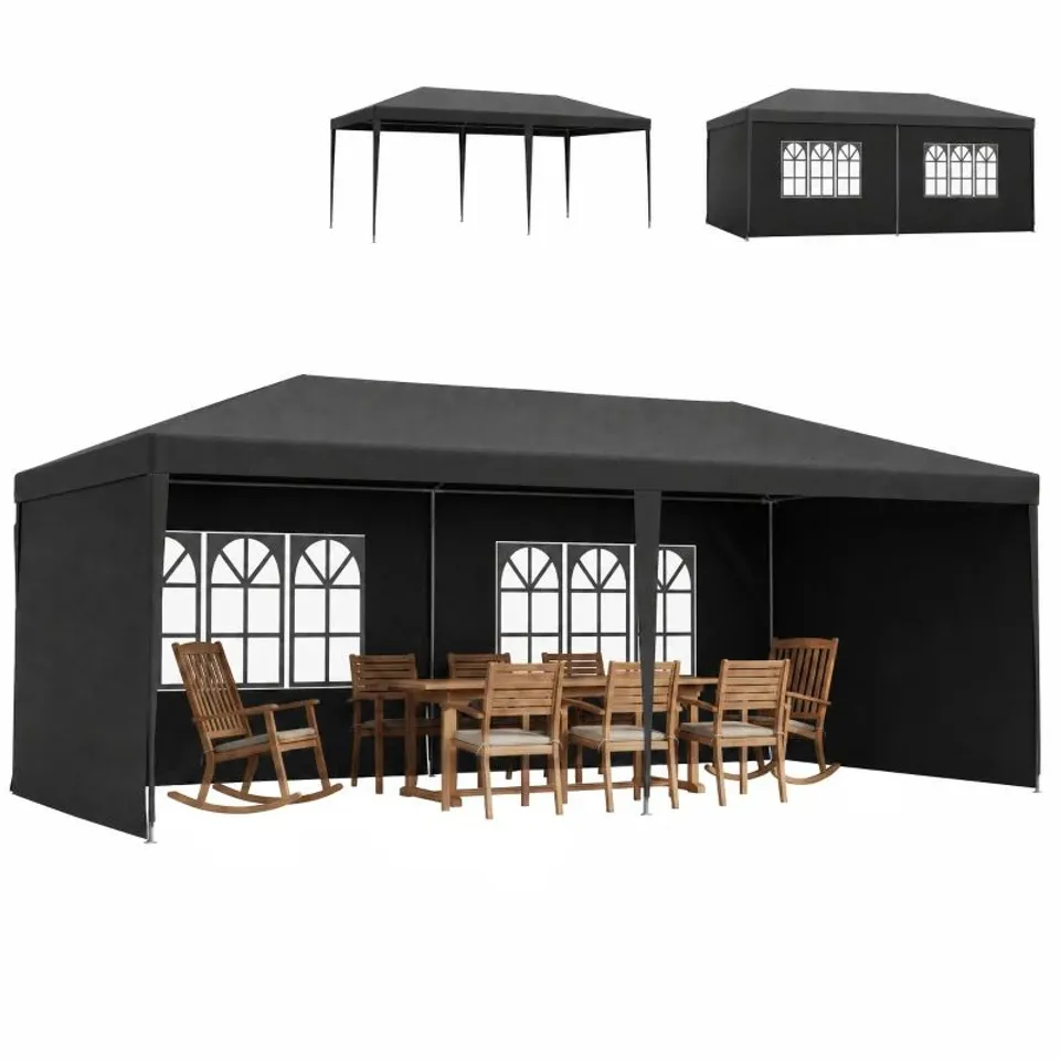 BOXED OUTSUNNY 2.95 X 5.83 M SEMI-OPEN GAZEBO - DARK GREY (1 BOX)