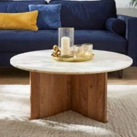 BOXED ARYA ROUND COFFEE TABLE, MANGO WOOD AND REAL MARBLE (2 BOXES)
