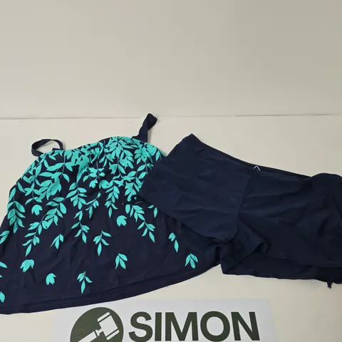 BONPRIX WOMEN'S NAVY TANKINI WITH TURQUOISE LEAF PRINT – UK 16 (EU 42)