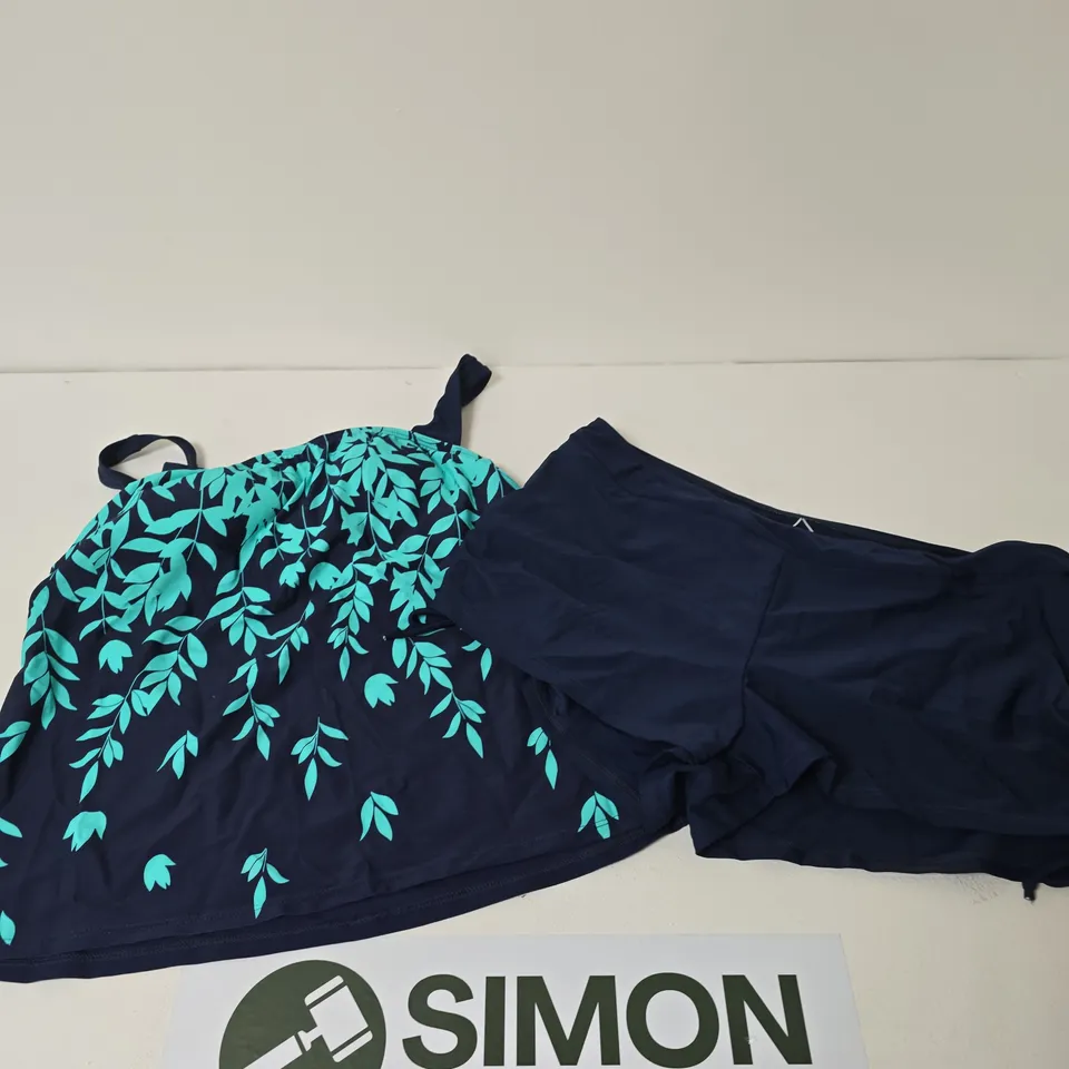 BONPRIX WOMEN'S NAVY TANKINI WITH TURQUOISE LEAF PRINT – UK 16 (EU 42)